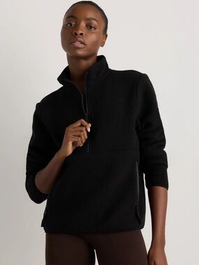 Quince Black Teddy Sherpa Half-Zip Jacket